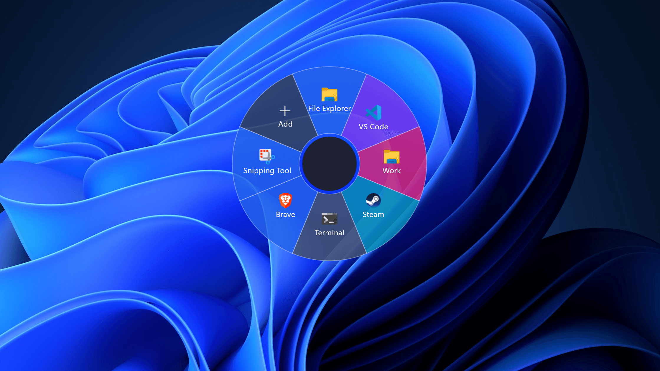 Command Wheel radial launcher open on the Windows desktop